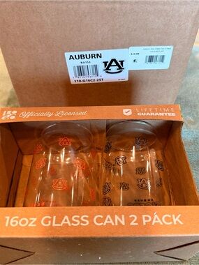 Auburn Tigers 16oz Glass Can 2 Pack Officially Licensed NCAA New